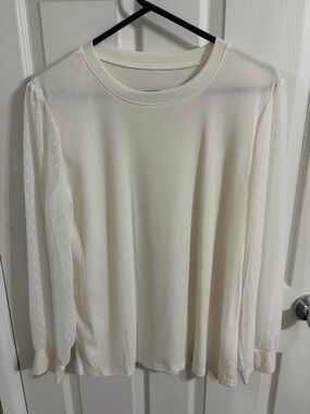 White Sheer-Sleeve Women's Top